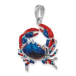 De-Ani Sterling Silver Rhodium-Plated Polished Enameled Blue Stone Crab Pendant - Image 5