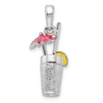 De-Ani Sterling Silver Rhodium-Plated 3D Enameled Cocktail Drink Pendant - Image 4