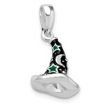 De-Ani Sterling Silver Rhodium-Plated Polished 3D Enameled Witch Hat Pendant - Image 5