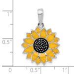 De-Ani Sterling Silver Rhodium-Plated Polished Enameled Sunflower Pendant - Image 3