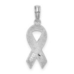 De-Ani Sterling Silver Rhodium-Plated Polished Enameled Pink Ribbon Pendant - Image 4
