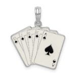 De-Ani Sterling Silver Rhodium-Plated Enameled Cards Royal Flush Pendant