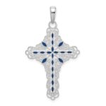 De-Ani Sterling Silver Rhodium-Plated Polished Enameled Filigree Cross Pendant