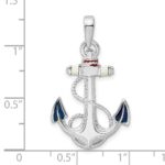 De-Ani Sterling Silver Rhodium-Plated Enameled Anchor with Rope Pendant - Image 3