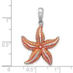 De-Ani Sterling Silver Rhodium-Plated Enameled Orange Starfish Pendant - Image 3