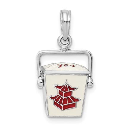 De-Ani Sterling Silver Rhodium-Plated 3D Moveable Enameled Chinese Takeout Pendant