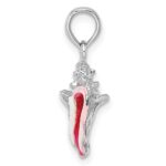De-Ani Sterling Silver Rhodium-plated Polished Enameled Small Conch Shell Pendant - Image 2