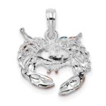 De-Ani Sterling Silver Rhodium-Plated Polished Enameled Blue Stone Crab Pendant - Image 4