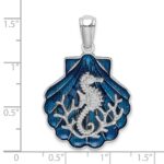 De-Ani Sterling Silver Rhodium-Plated Enameled Blue Shell with Seahorse Pendant - Image 3