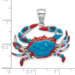 De-Ani Sterling Silver Rhodium-Plated Polished Enameled Blue Crab Pendant - Image 3