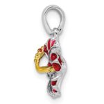 De-Ani Sterling Silver Rhodium-Plated Polished Enameled Red Hibiscus Pendant - Image 2