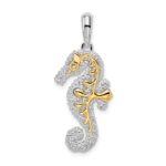 De-Ani Sterling Silver Rhodium-Plated 3D Large Seahorse with 14k Accent Pendant