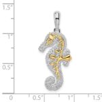 De-Ani Sterling Silver Rhodium-Plated 3D Large Seahorse with 14k Accent Pendant - Image 3