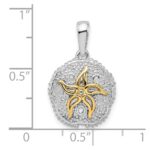 De-Ani Sterling Silver Rhodium-Plated Large Sand Dollar with 14k Starfish Pendant - Image 3
