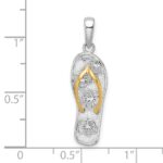 De-Ani Sterling Silver Rhodium-Plated 3D Floral Flip-flop with 14k Straps Pendant - Image 3