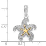 De-Ani Sterling Silver Rhodium-Plated Textured Starfish with 14k Accent Pendant - Image 3