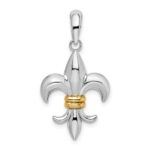 De-Ani Sterling Silver Rhodium-Plated Polished Fleur de Lis with 14k Accent Pendant