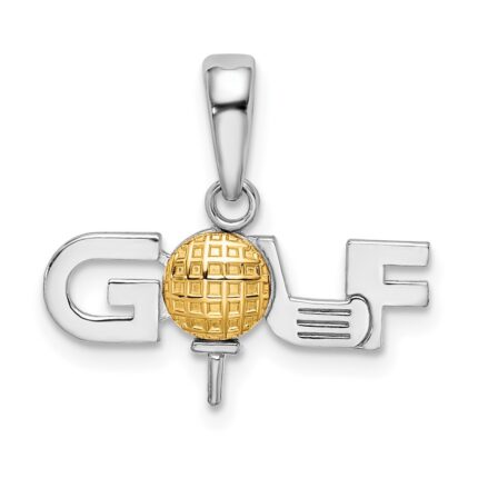 De-Ani Sterling Silver Rhodium-Plated Polished GOLF Tee with 14k Ball Pendant