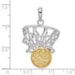 De-Ani Sterling Silver Rhodium-Plated Polished Net with 14k Basketball Pendant - Image 4