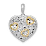 De-Ani Sterling Silver Rhodium-plated Fancy Heart with 14k Accents Pendant