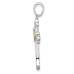 De-Ani Sterling Silver Rhodium-Plated Diamond-Cut Fleur de Lis Cross with 14k Accent Pendant - Image 2