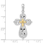 De-Ani Sterling Silver Rhodium-Plated Diamond-Cut Rounded Cross with 14k Accent Pendant - Image 3