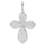 De-Ani Sterling Silver Rhodium-Plated Diamond-Cut Heart Cross with 14k Accent Pendant - Image 4