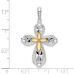 De-Ani Sterling Silver Rhodium-Plated Diamond-Cut Heart Cross with 14k Accent Pendant - Image 3