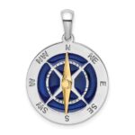 De-Ani Sterling Silver Rhodium-Plated Enameled Compass with 14k Moving Needle Pendant
