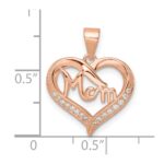 Sterling Silver Rose Tone CZ Mom Heart Pendant - Image 3