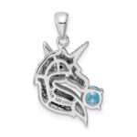 Sterling Silver Rhodium-plated Polished CZ Unicorn Pendant - Image 4