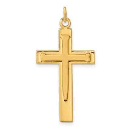 Sterling Silver Gold-plated Polished and Satin Double Cross Pendant