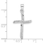 Sterling Silver Rhodium-plated Small CZ Wavy Cross Pendant - Image 3