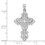 Sterling Silver Rhodium-plated CZ Fancy Cross Pendant - Image 3