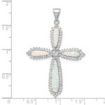 Sterling Silver RH-plated White Created Opal & CZ Border Cross Pendant - Image 3