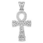 Sterling Silver Rhodium-plated Polished CZ Ankh Cross Pendant - Image 4