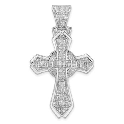 Sterling Silver Rhodium-plated Polished CZ Cross Pendant