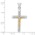 Sterling Silver RH-plate & Gold-tone Polished & Textured Crucifix Pendant - Image 3