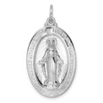 Sterling Silver Rhodium-plated Polished Solid Miraculous Medal Pendant