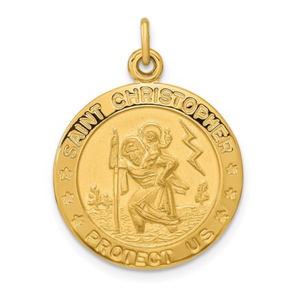 Sterling Silver Gold-plated Polished and Satin Saint Christopher Pendant