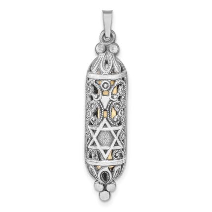 Sterling Silver Solid Antiqued Mezuzah Pendant