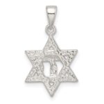 Sterling Silver Polished and D/C Star of David w/Chai Pendant - Image 4