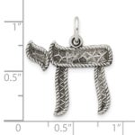 Sterling Silver Solid Antiqued and Textured Chai Symbol Pendant - Image 3
