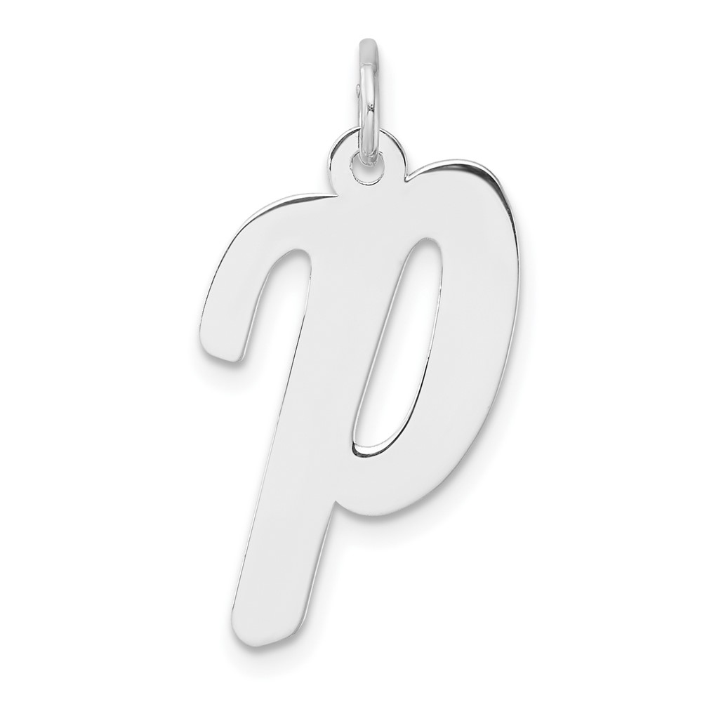 QC11253P.jpg Large Sterling Silver Rhodium-plated Script Letter P Initial Charm - Image 1