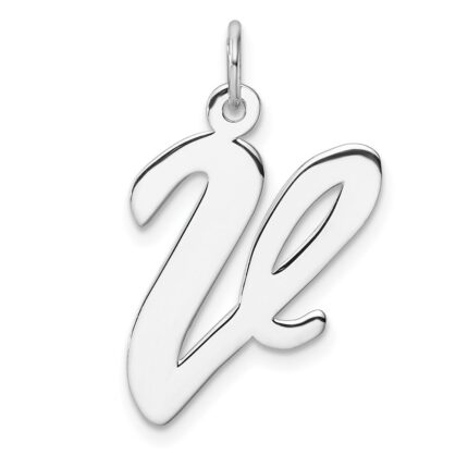 Large Sterling Silver Rhodium-plated Script Letter V Initial Charm