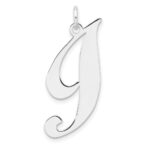 Large Sterling Silver Rhodium-plated Fancy Script Letter I Initial Charm