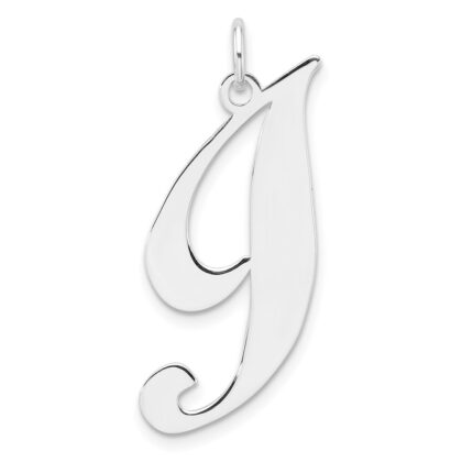 Large Sterling Silver Rhodium-plated Fancy Script Letter I Initial Charm