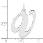 Large Sterling Silver Rhodium-plated Fancy Script Letter V Initial Charm - Image 4
