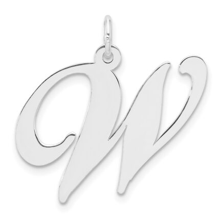 Large Sterling Silver Rhodium-plated Fancy Script Letter W Initial Charm