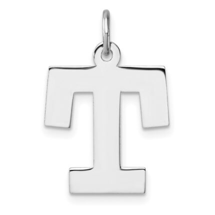 Large Sterling Silver Rhodium-plated Block Letter T Initial Charm
